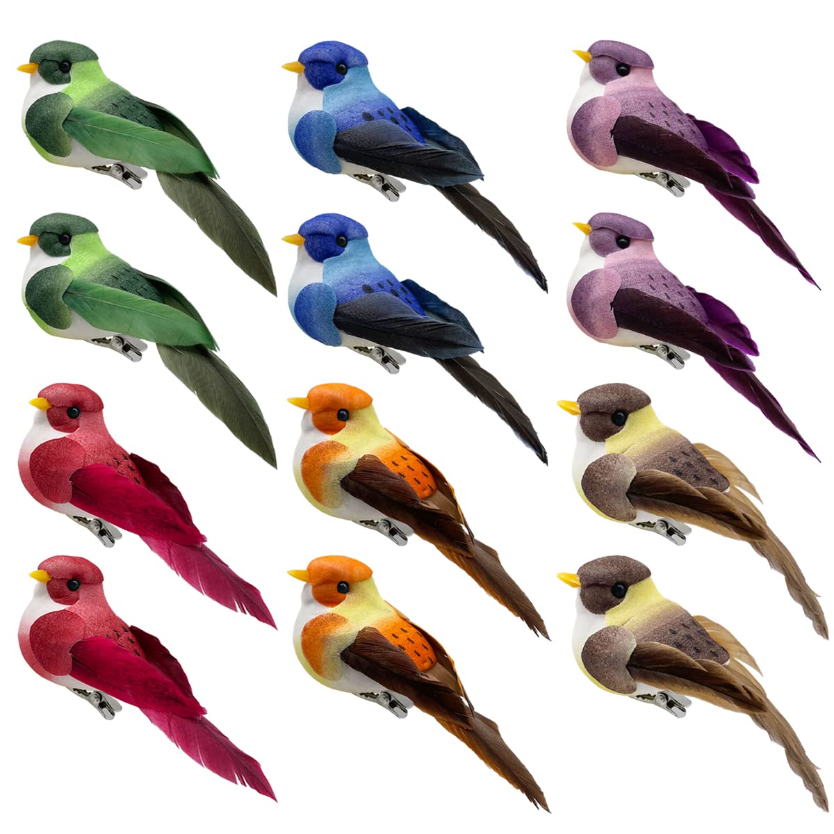 Lwingflyer Clip 12Pcs On Bird Ornaments For Tree Decoration Crafts Flower Arrangements Multicolor Realistic Foam Birds With Feathers