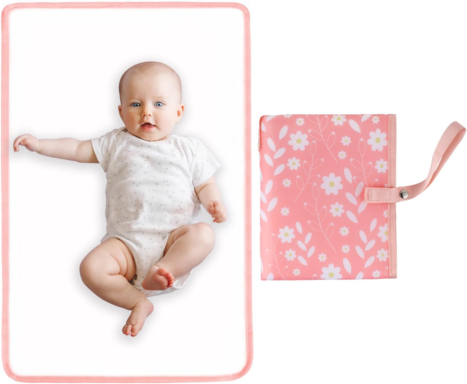 PHOEBUS BABYPortable Changing Pad - Waterproof Compact Diaper Changing Mat - Foldable Lightweight Travel Changing Station, Newborn Shower Gifts(Pink)