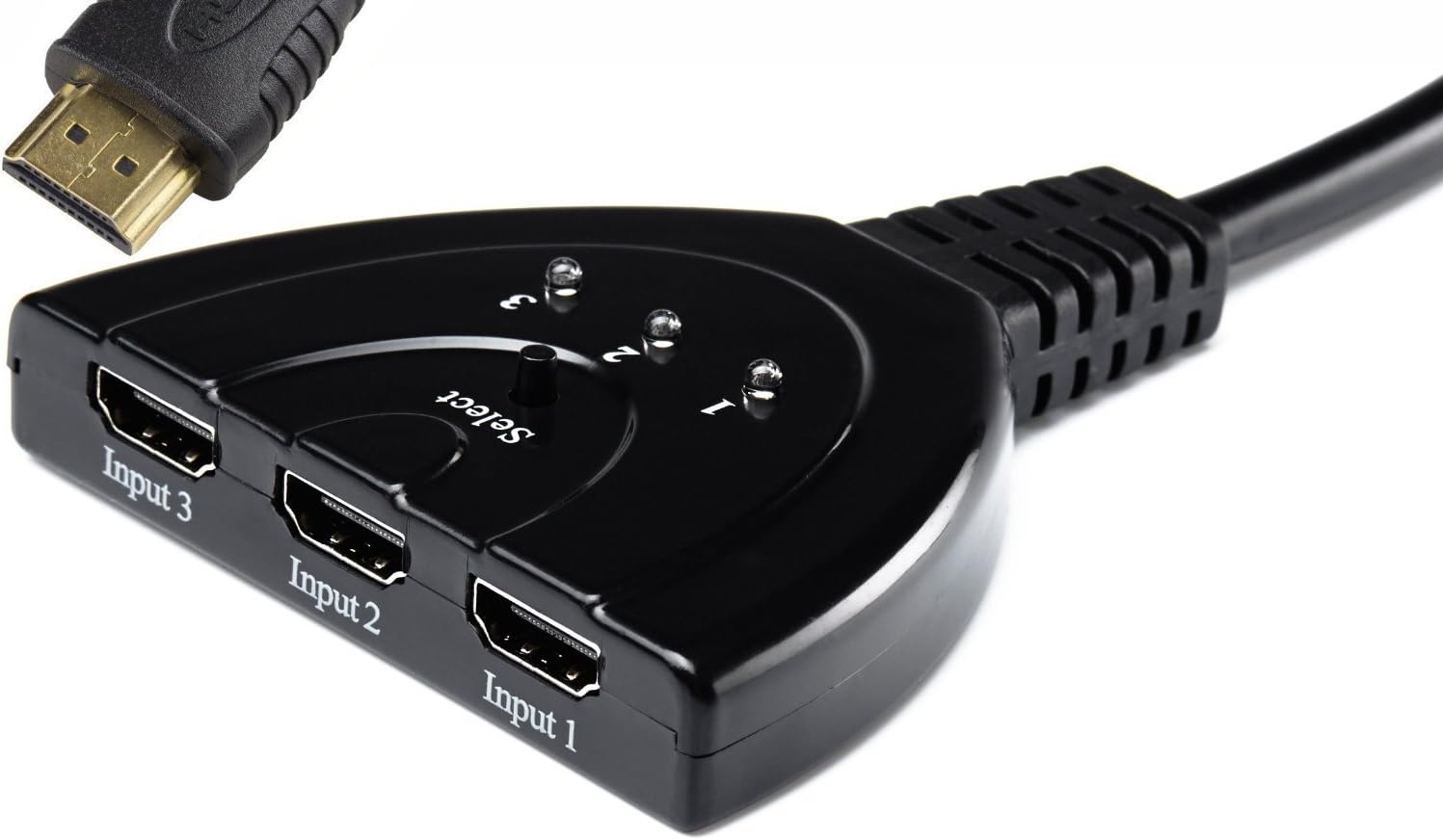 [Movoja® HDMI cable switch] in black with LED display by Movoja | HDMI switch port suitable for Full-HD | 3D HD Ready Dolby Digital | High speed transmission with 3 HDMI Inputs