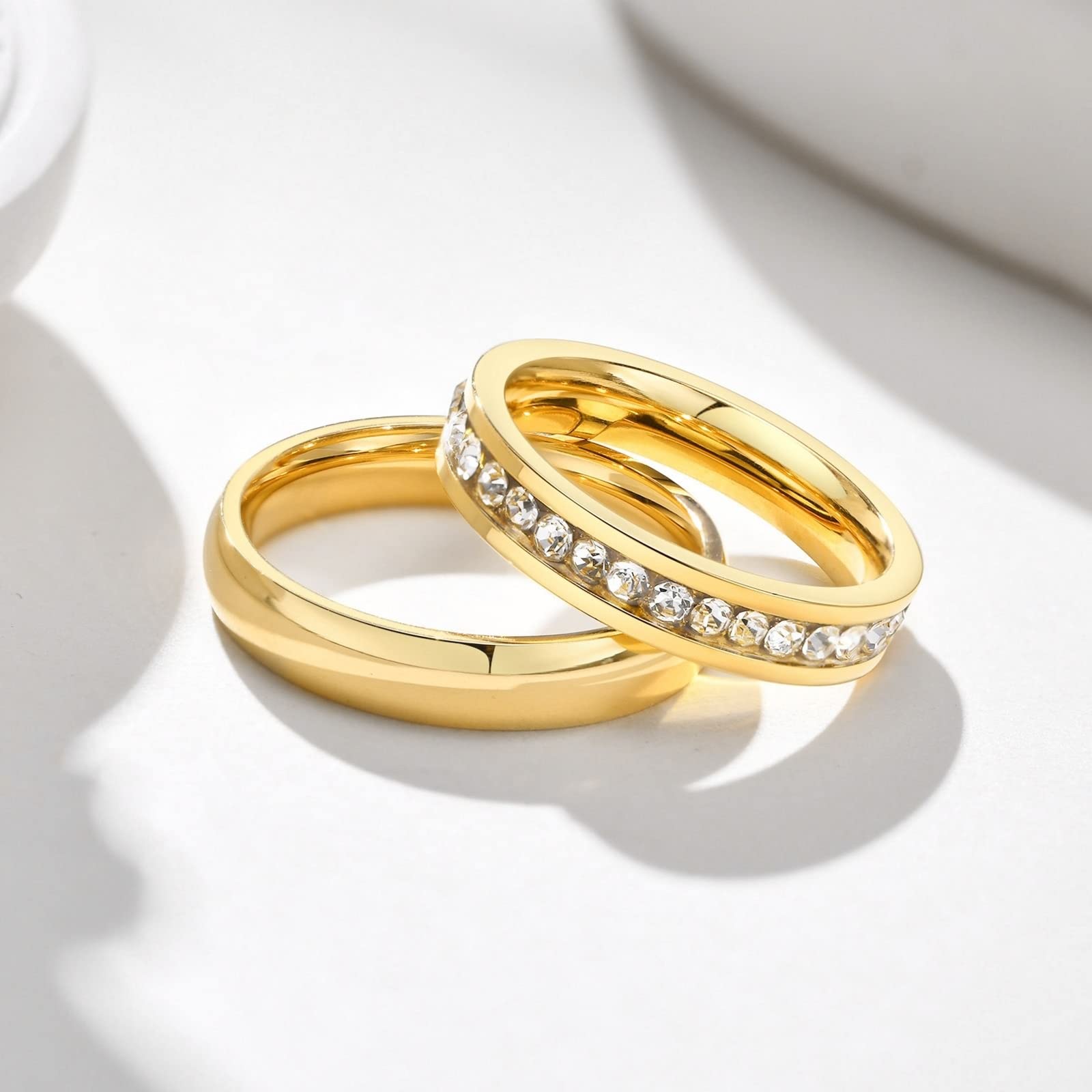 Collar de promesa de pareja, collares para mujer, collar de pareja de acero inoxidable plateado de 4 mm, anillo de oro con circonita, regalo de San Valentín para él