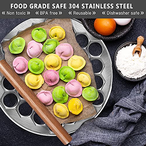 Worldity Ravioli Dumpling Mold, Food Grade Safe Dumplings Maker, Pelmeni Metal Mold With Double Pastry Ravioli Wheel Cutter And Roller Pin For Making Dumplings Ravioli #TOP3