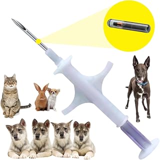 Small Microchips ID Tags 7 MM Length 4 Pack Bioglass Material with One Time Use Syringe for Kitty Cats Pups Dogs Identification and Registration Online