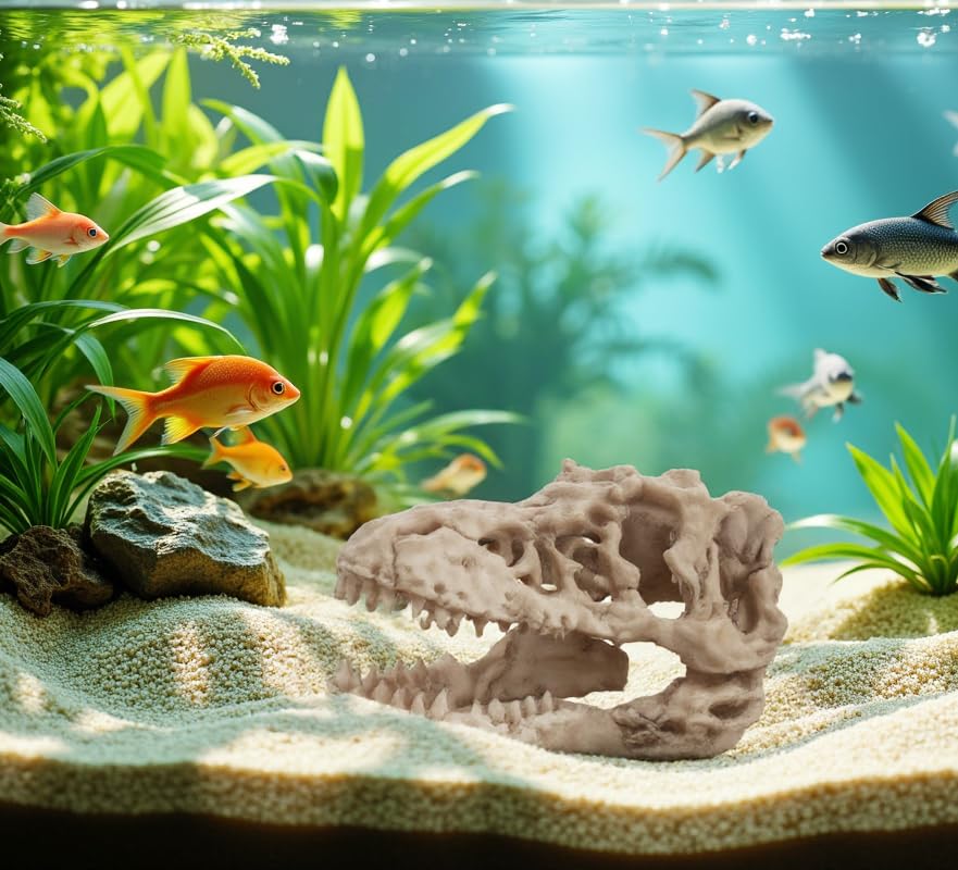 Image of Dinosaur Skull Aquarium Decoration,Fish Tank Decor,6.3 inchx4 inchx4 inch | Hideaway for Fish, Natural Look, Fun Underwater Environment