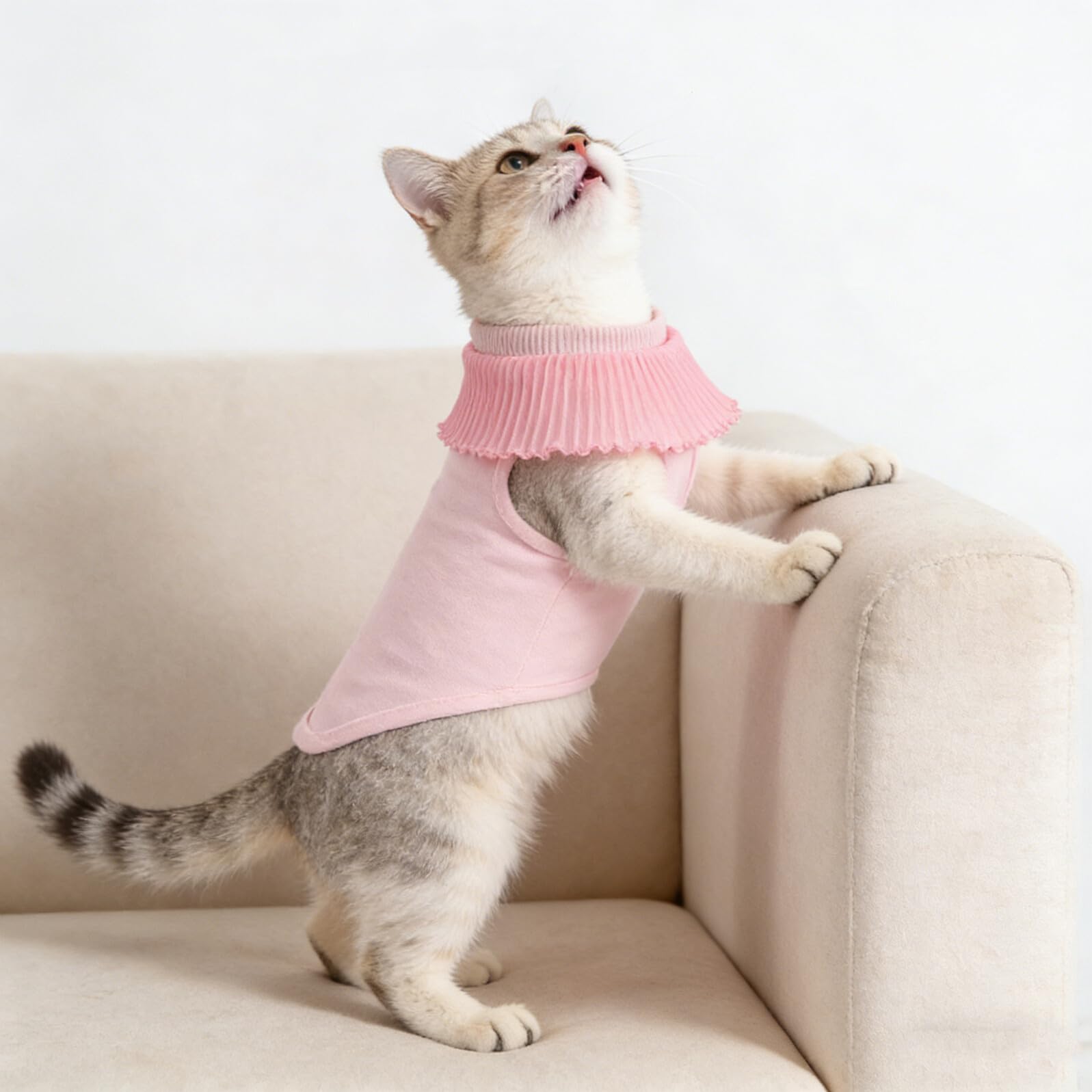 Abaodam Op Anzug für Katzen Atmungsaktiver Ganzkörper Genesungsanzug Elastischer Op Body für Kätzchen nach Kastration Rosa (s) Schutz vor Wundlecken und Hautirritationen