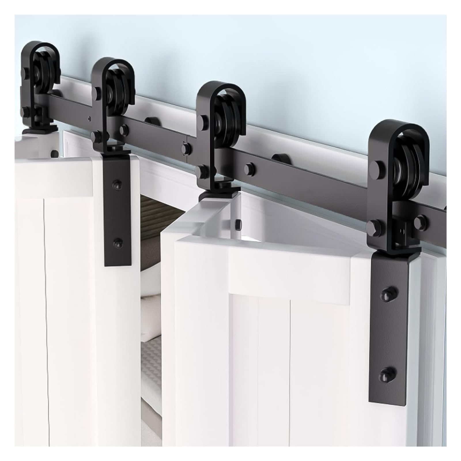 Heavy Duty Bi-Folding Sliding Barn Door Hardware Kit Quiet Side-Mounted Roller,Smooth Gliding