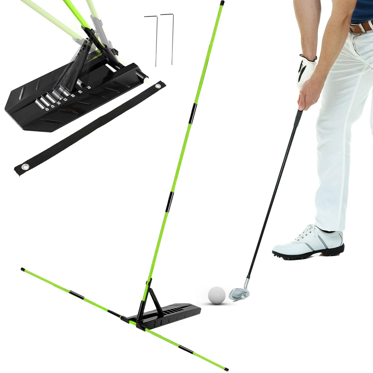 KEAGAN Golf Alignment Stick Holder, Golf Training Aids for Swing Plane and Swing Path Training, 7 Adjustable Angles, Golf Swing Trainer with Improved Sticks, Golf Practice Accessories