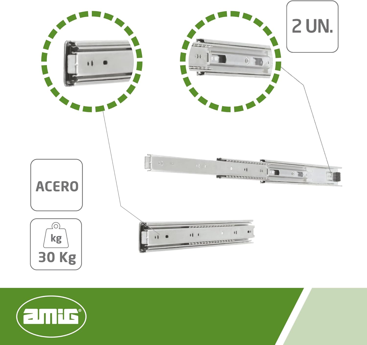 AMIG 10551, Drawer Guide 35, 400 x 45 mm, Steel, Zinc Plated