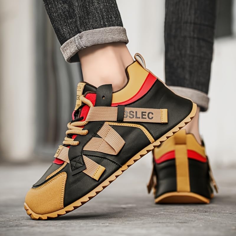 Men's Plus Size Fashion Sneakers - Versatile, Non-Slip Casual Shoes for All Seasons, Lace-Up with Faux Leather Upper - Image 2