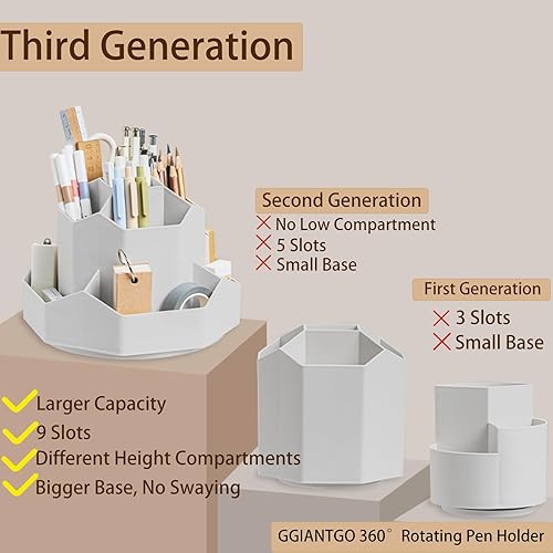 Miniatura 5 de Soporte para lápiz para escritorio, 9 ranuras organizadores de escritorio giratorios de 360 grados, organizador de suministros de papelería de