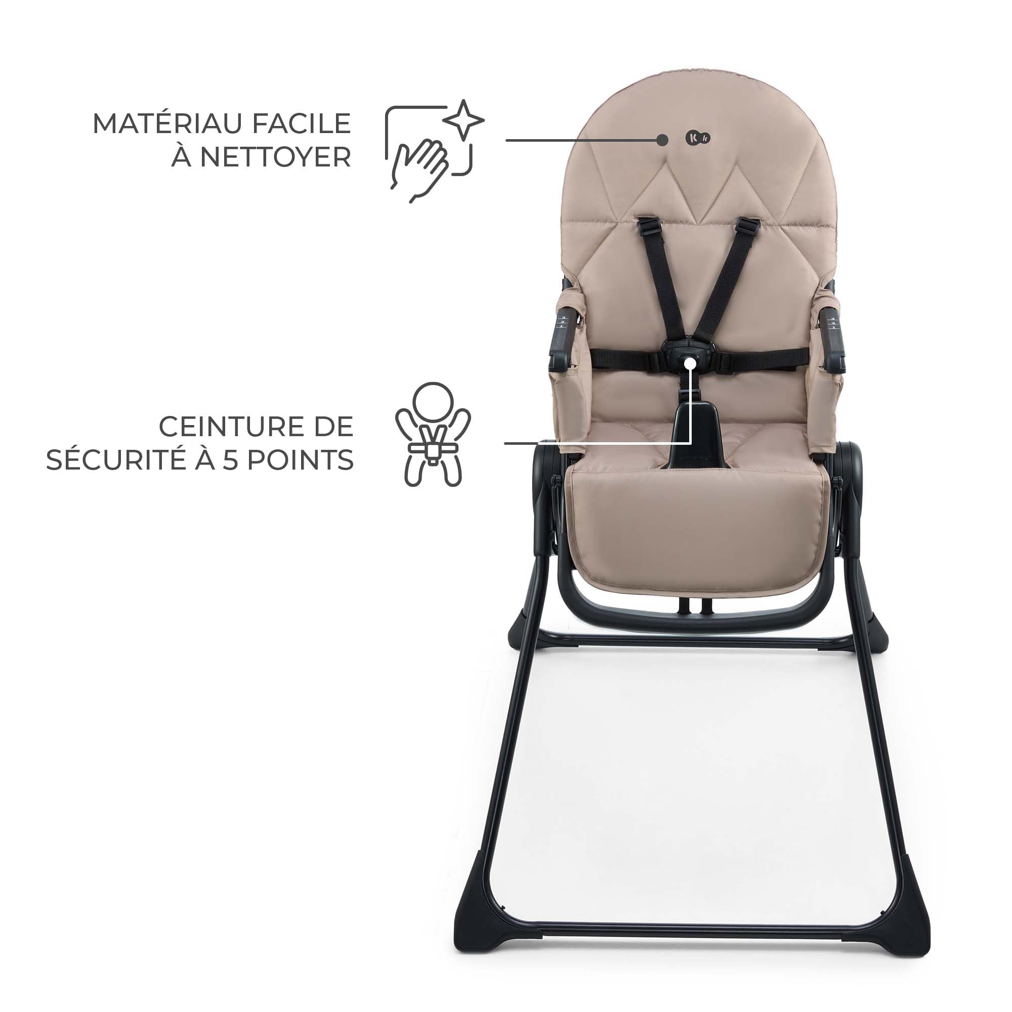 Kinderkraft BINCI chaise haute, légère et pliable, 5 kg, avec plateau, repose-pieds et harnais 5 points, idéale pour petits espaces et voyages, Beige