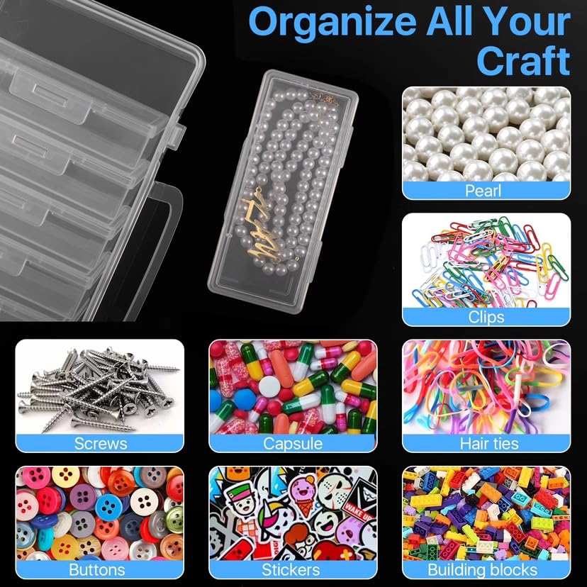 Image of Fuciovaja Small Plastic Storage Box, 8-in-1 Pieces Plastic Storage Cases Bead Organizers Boxes, Divided Storage Box with Lid Mini Rectangles Boxes Craft Supply Case Bead Containers for Organizing