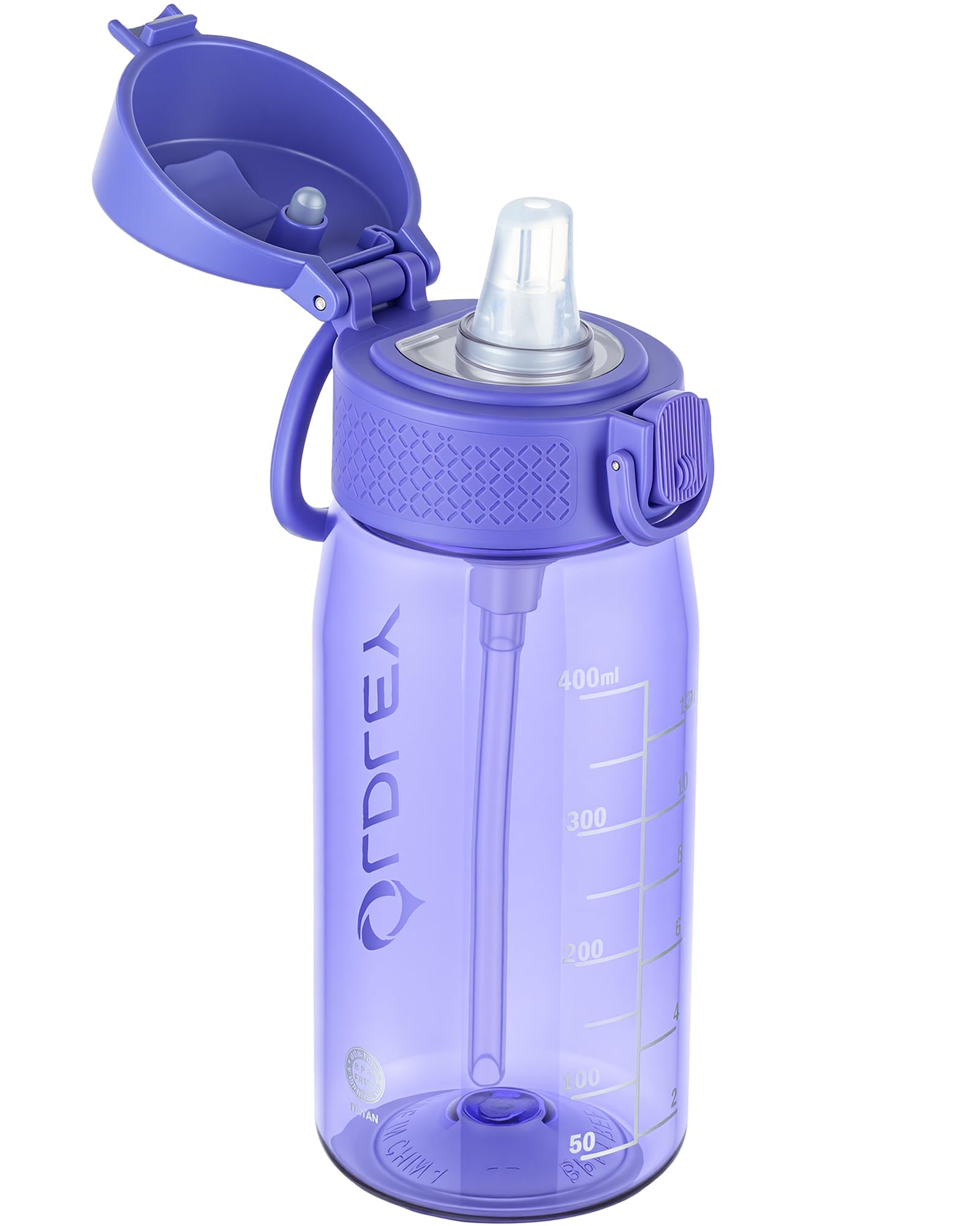 OLDLEY Kids Water Bottles with Straw 420ml/14oz Leakproof Tritan Water Bottle for School with Handle BPA Free Time Marker Sports Drinking Bottle for Boys Girls (Blue Purple)