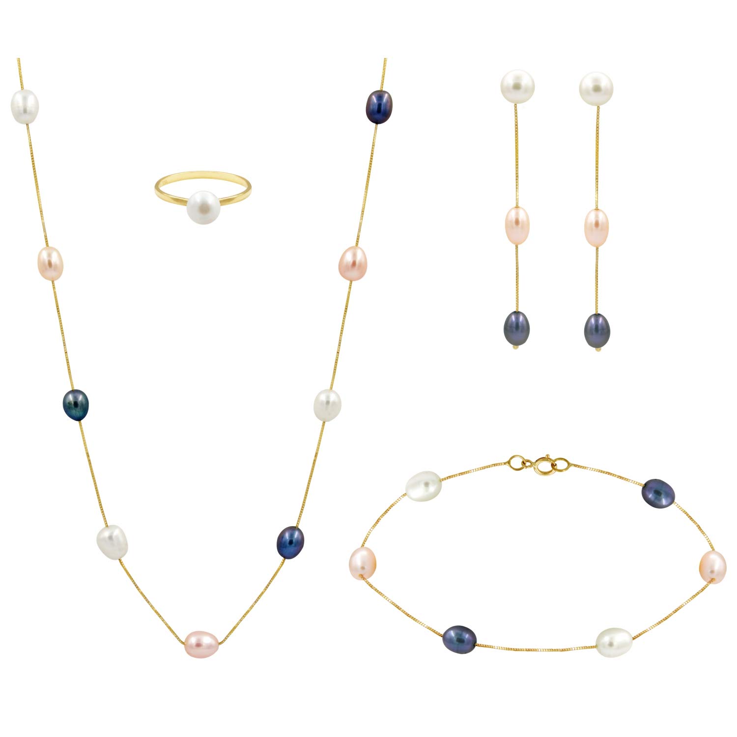 Teleios Luxe 18k Gold Multicolored Rye Pearls Beaded Full Set - 6 US