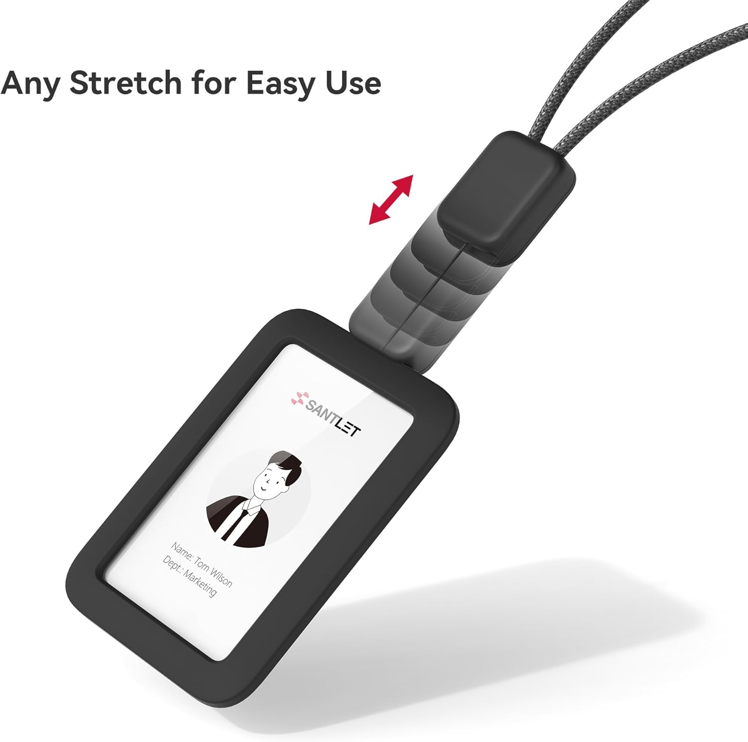 Lanyards for ID Badges Holder, SANTLET Silicone ID Badge Holder Name Card Case Protector with Retractable Cord, Safety Breakaway Buckle, 2 Card Slots for Office Staff Teachers Employees Cruising Black - Image 4