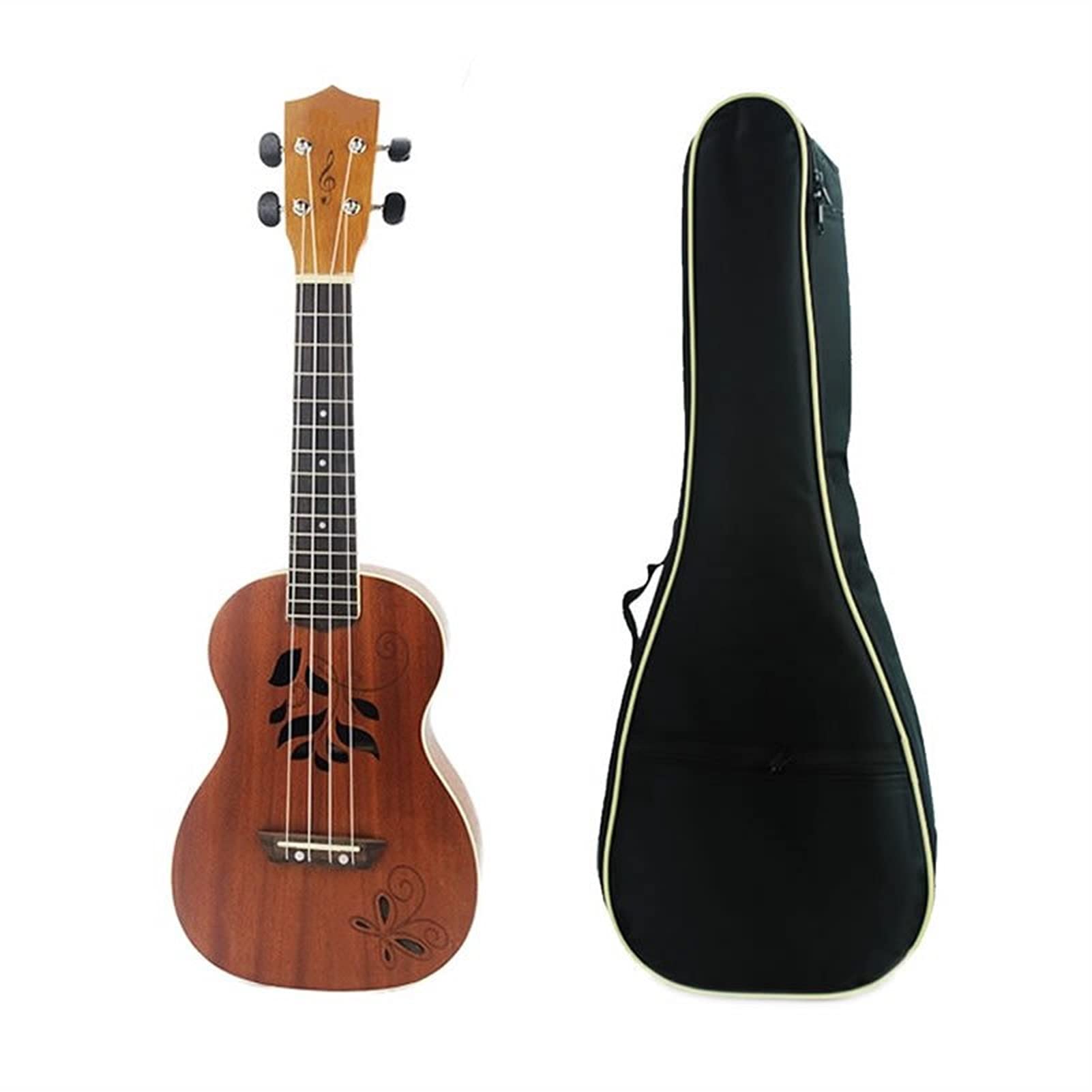 Ukulele koncertowe 21-calowy Sopran Ukelele Sapele Wood 4 Struny Hawaii Mini Gitara Grawerowanie Kwiat Ukulele Ukulele Tenoro (Color : Uke with Bag)