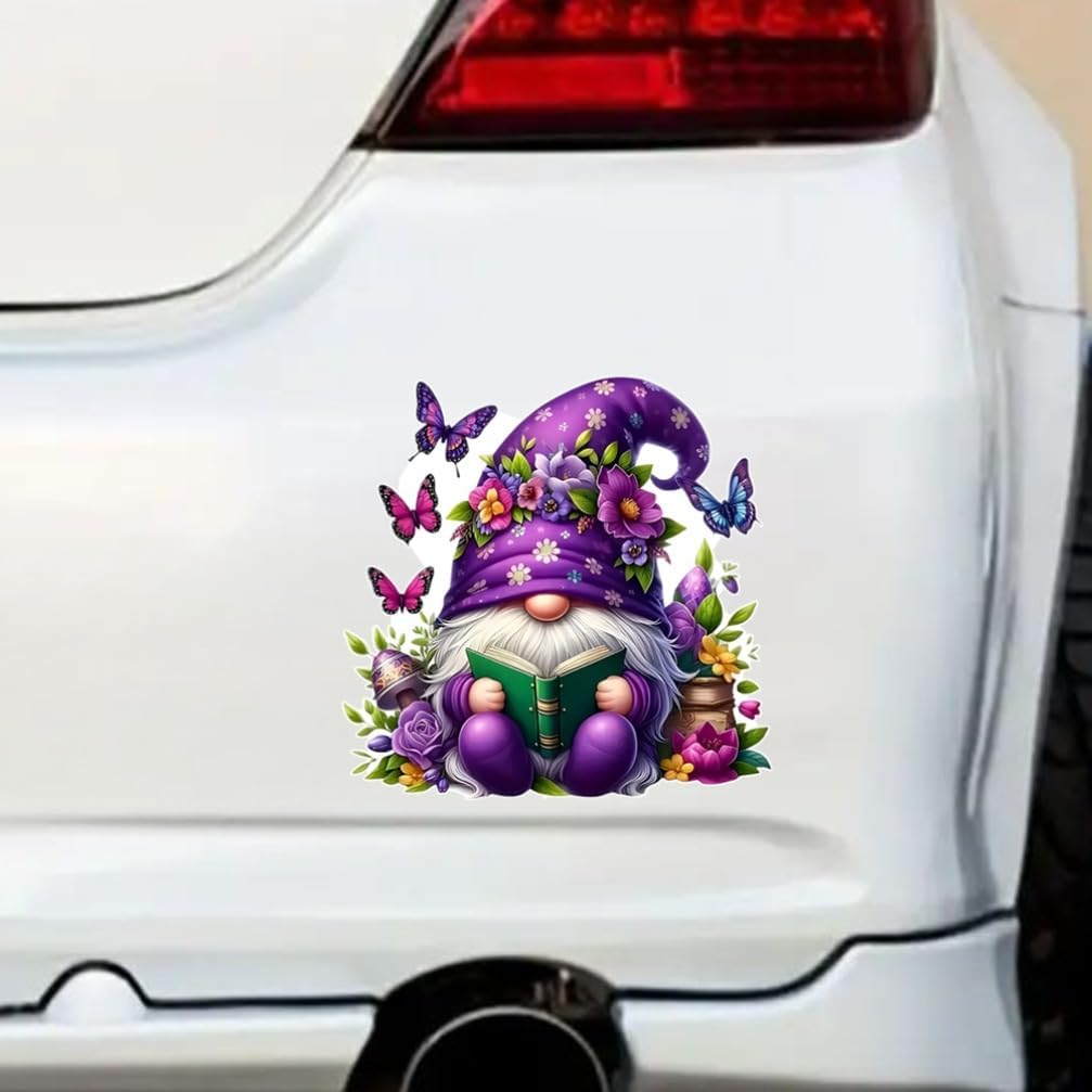 2pcs Bright Purple Gnome with Butterfly Car Sticker, 5.12''x5.12'' Fun Waterproof Sticker for Cars, Trucks, Motorcycles, Walls, Windows, Weatherproof PVC Material | CZ122 - Image 3