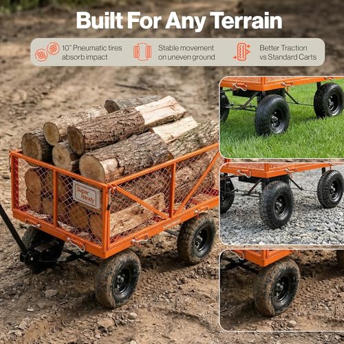 Image of SuperHandy Electric-Assist Garden Cart - 5.7 Cubic Ft Utility Wagon, 440lbs Load, All-Terrain 10in Wheels, Anti-Rust Steel Frame, Convertible Flatbed Design