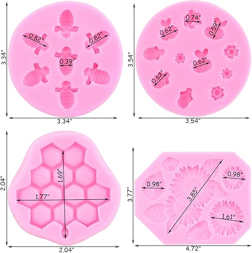 Miniatura 4 de Mujiang Molde de silicona de girasol, moldes para fondant de abejas, abejas, molde de caramelo de abejorro para decoración de pasteles, decoración