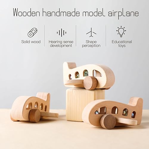 Miniatura 4 de ibwaae Juguetes de avión de madera, juego de vehículos de transporte aéreo, juegos de tracción de madera, regalo de aprendizaje STEM juguete
