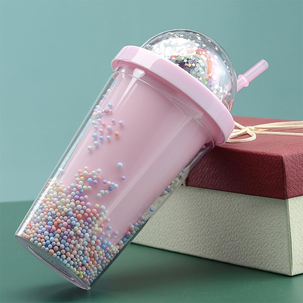 3er-Set, leicht zu reinigende Wasserflasche, hält den ganzen Tag über hydratisiert, Outdoor-Aktivitäten, Kunststoff-Wasserflasche mit Strohhalm, rosa