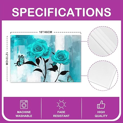 Miniatura 4 de Juego de 4 manteles individuales color azul turquesa de 12 x 18 pulgadas, color turquesa degradado rosa degradado para niños y niñas, manteles