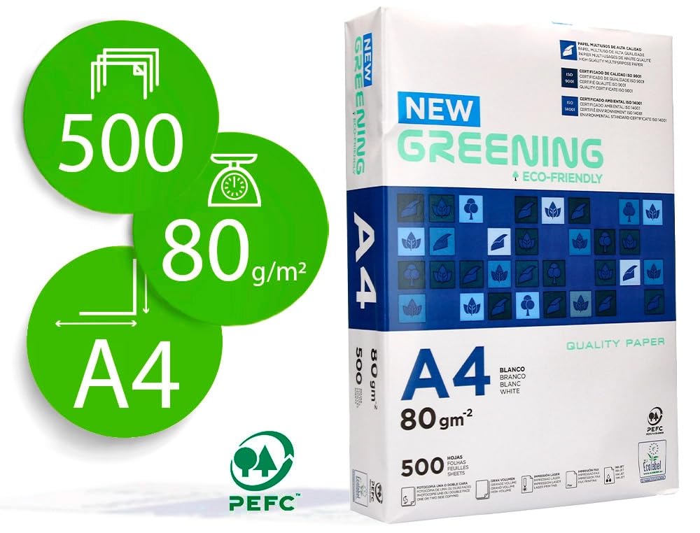 Papel Fotocopiadora Greening Din A4 80 Gramos 10 Paquetes de 500 Hojas