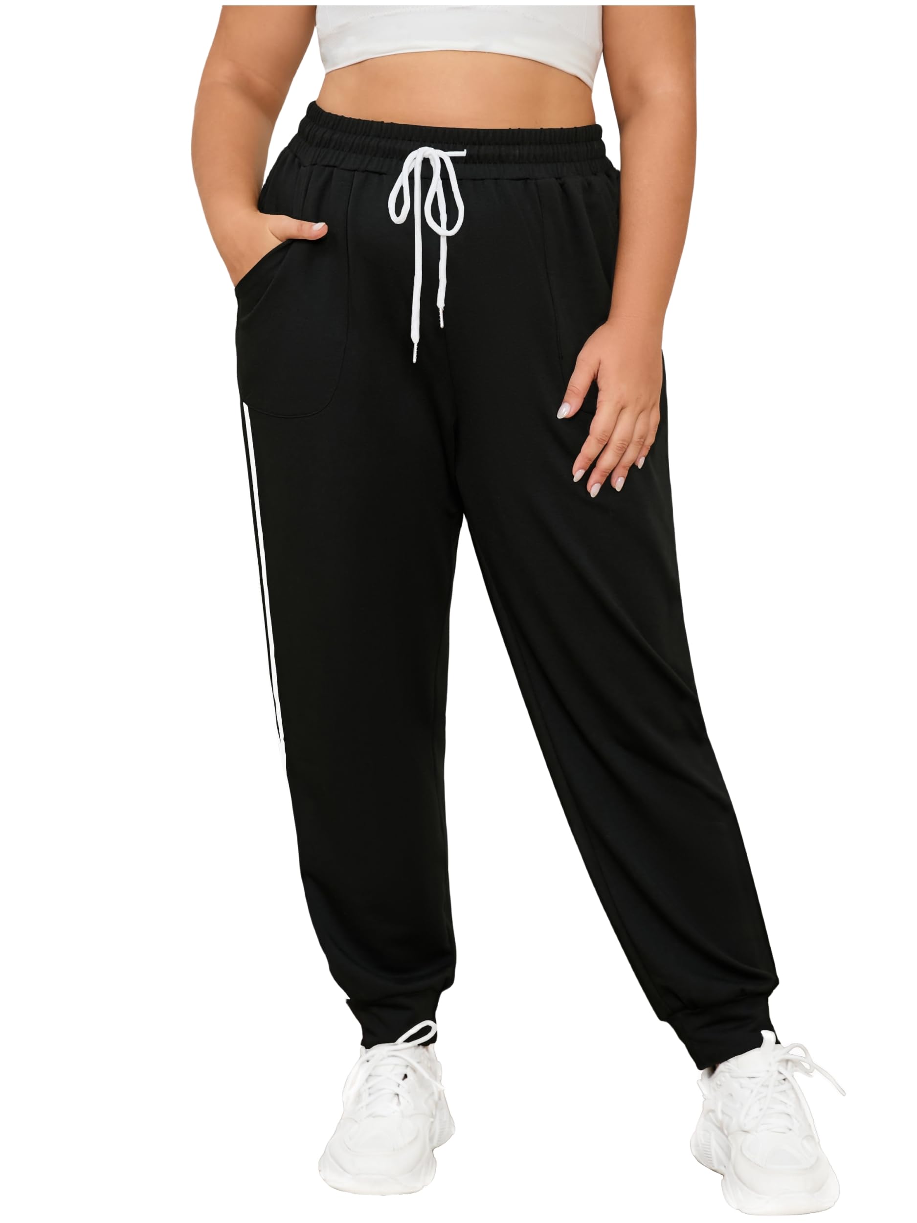 FOREYOND Women's Plus Size Sweatpants Mid-Rise Jogger Elastic Workout Pants Elastic Baggy Active Running with Pockets