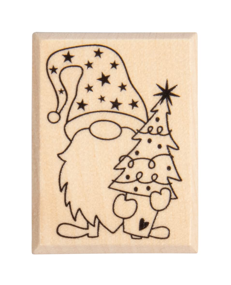 Rayher Wood Mounted Rubber Stamp with Gnome Design for Card Making and Scrapbooking, Butterer Stamp Elf Theo, 3x4cm, 29239000