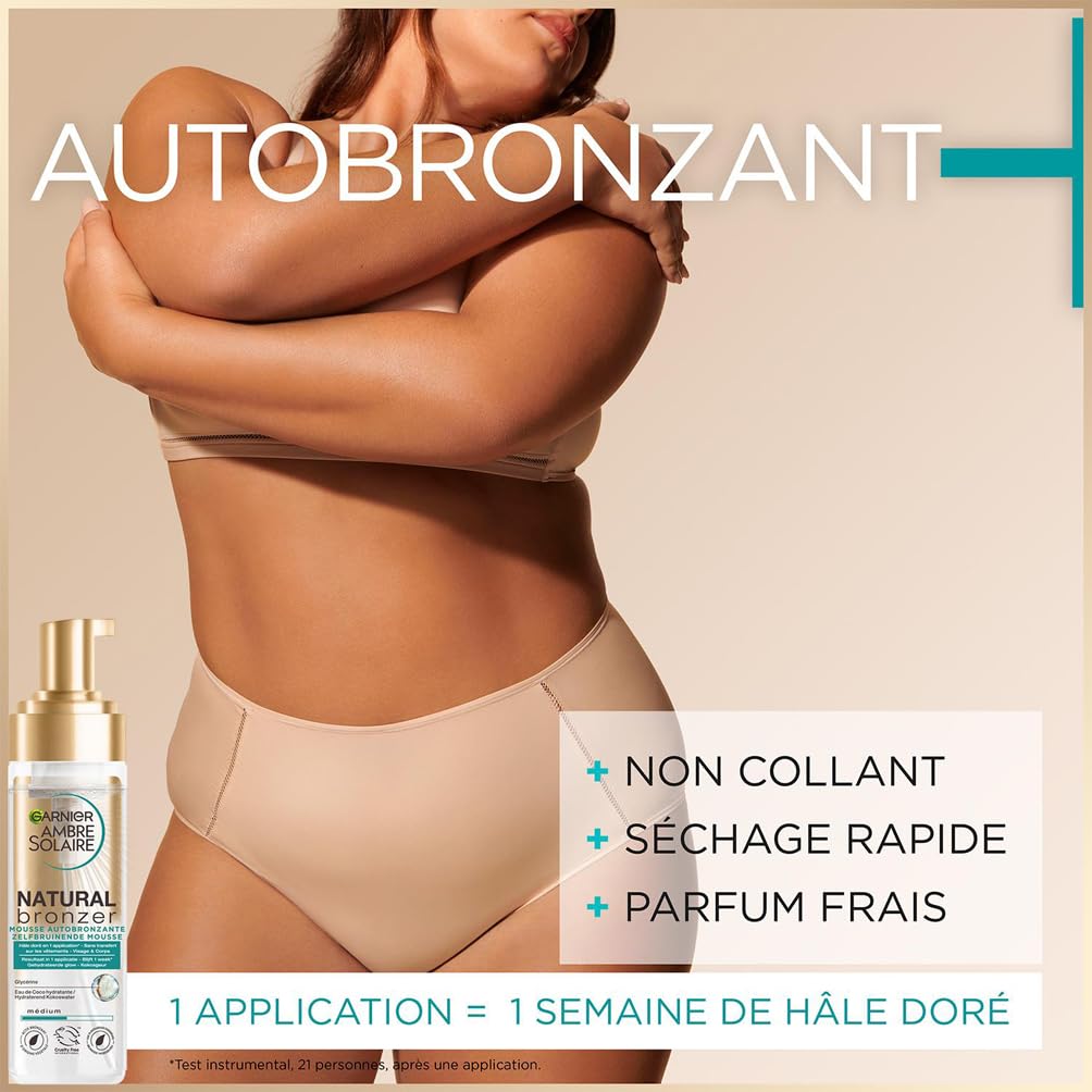 GARNIER Ambre Solaire - Coffret Mousse & Sérum Autobronzants & Hydratants - Teint Naturel & Radieux - Eau De Coco, Glycérine, Acide Hyaluronique - Vegan & Cruelty Free - Visage & Corps