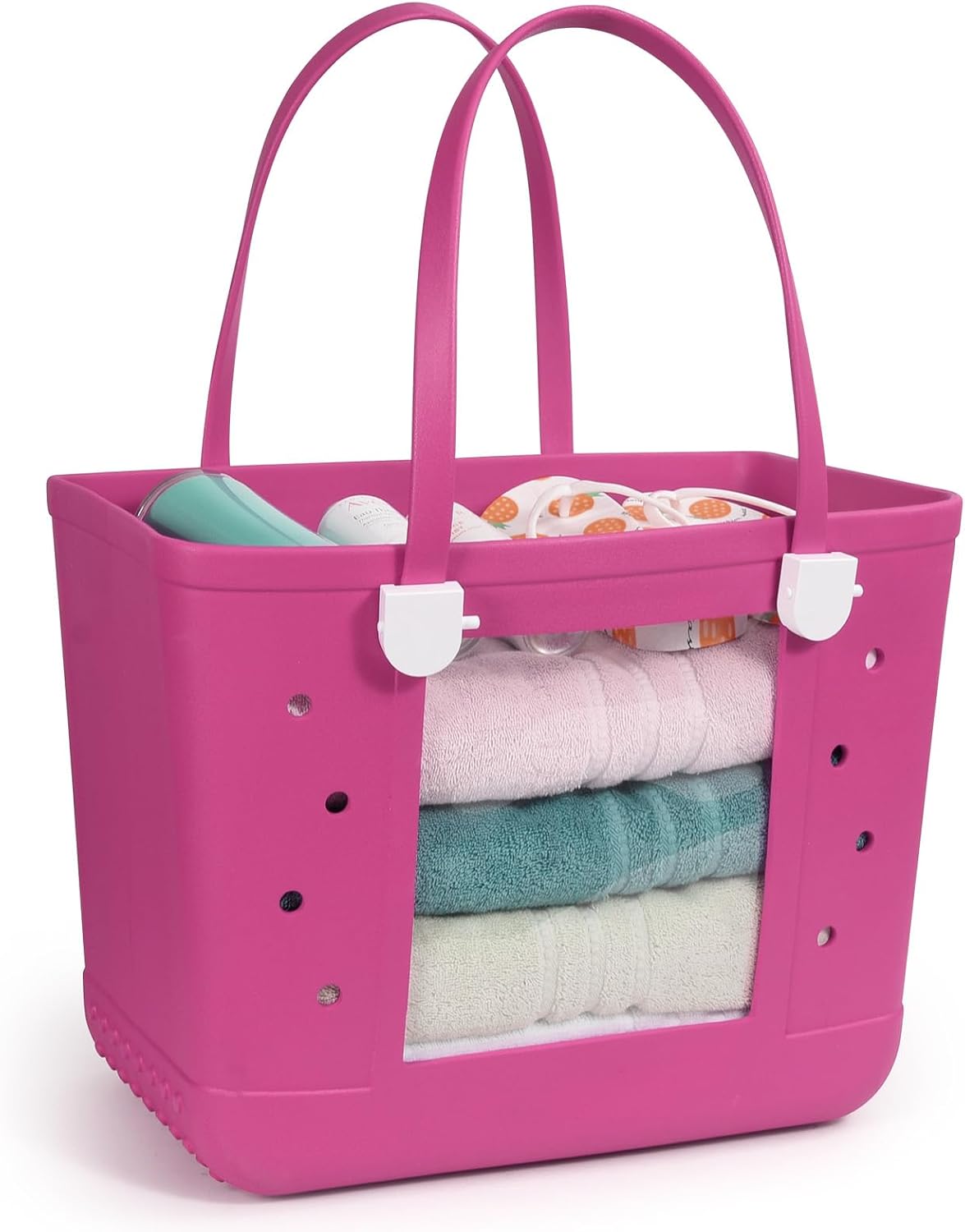 Rubber Beach Bag, Washable Moisture Resistant Durable Open Hole Tote Bag Beach Vacation Essentials