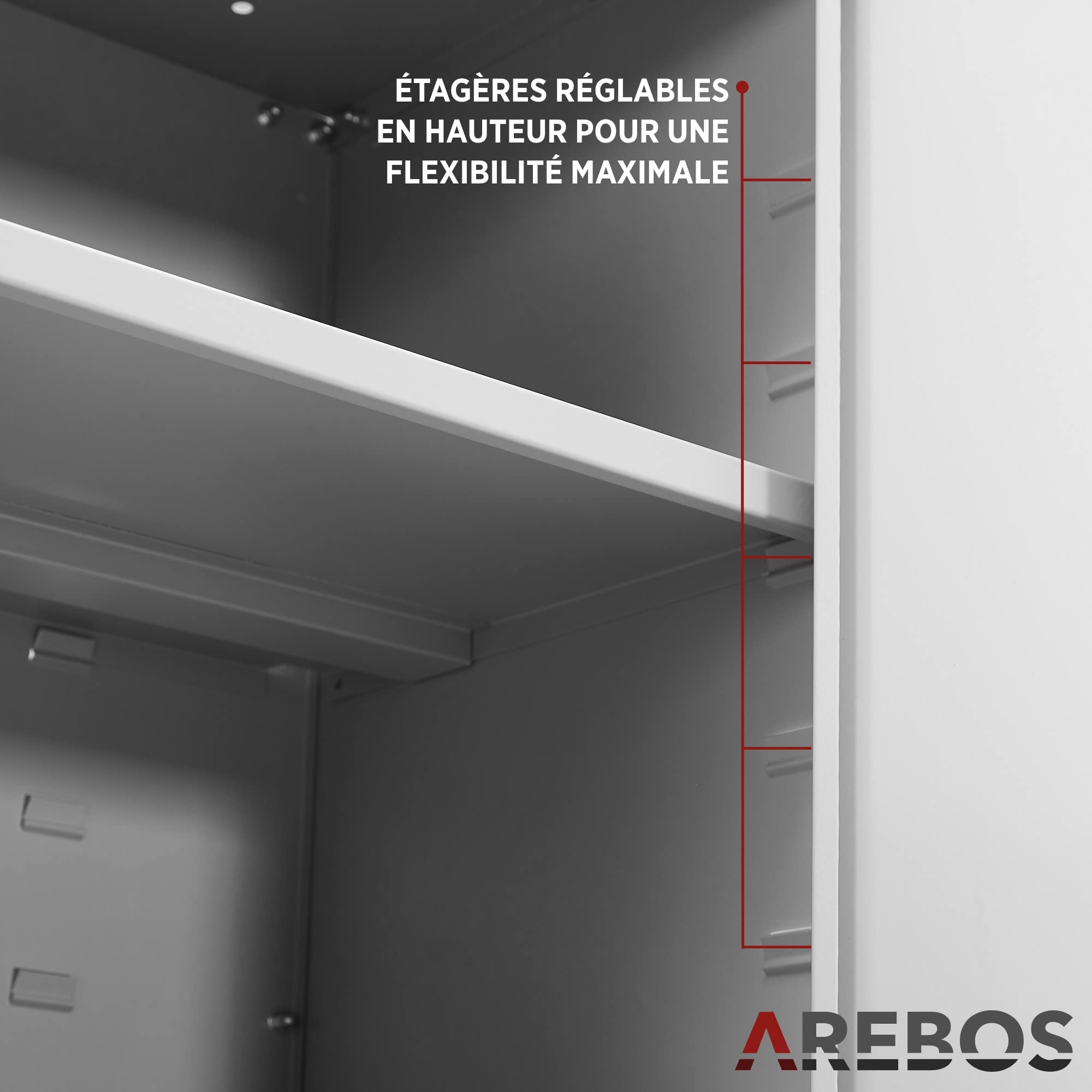 AREBOS Armoire de Bureau en Acier 180×90×40 cm | Meuble de Classement et de Stockage | 2 Étagères Réglables en Hauteur | Armoire à Matériel Robuste | Gris