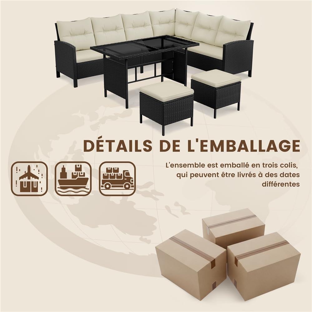 Yaheetech Ensemble Salon de Jardin en polyrotin Lot de Mobilier 4 Pièces Canapés Extérieur avec Table et Ottomans Meubles pour Balcon Terrasse Véranda Salon Noir/Beige