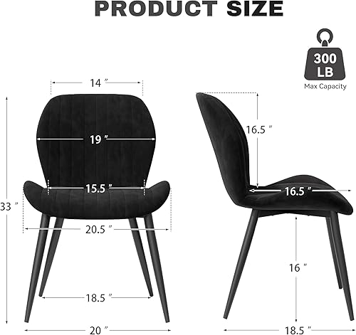 Miniatura 2 de Juego de 4 sillas de comedor modernas de terciopelo, sillas de comedor tapizadas con cojines gruesos, patas de metal, sillas de respaldo sin brazos