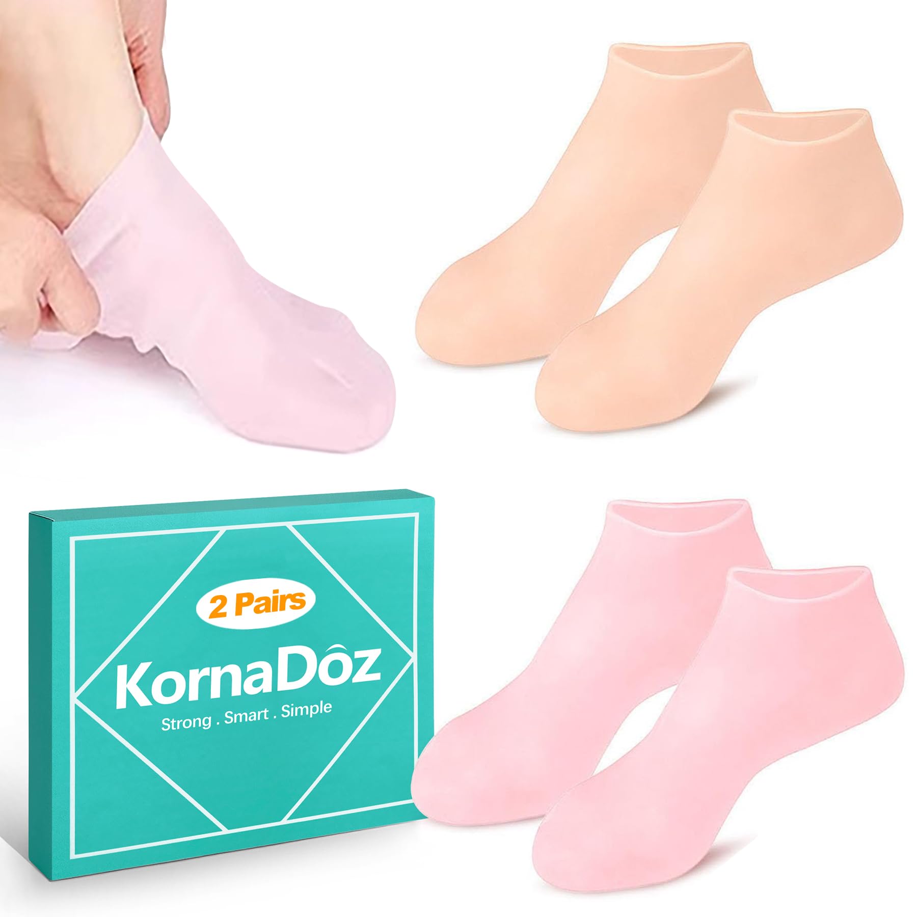 2 Pairs Moisturizing Silicone Socks for Women, Soft Gel Foot Mask for Dry Cracked Feet & Heels, Reusable Spa Socks for Pedicure Care, Softening Rough Skin & Calluses