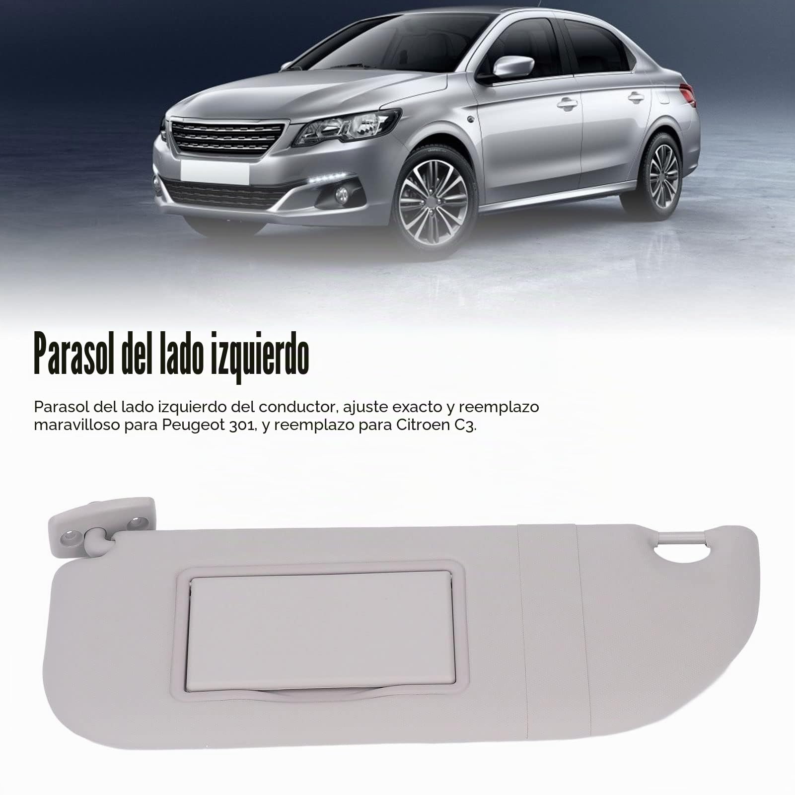 Parasol Izquierdo del Lado del Conductor, KIMISS 98038432DS Visera Interior del Conductor Izquierdo del Automóvil Parasol Gris con Conveniente Espejo de Maquillaje Reemplazo de Protección Antideslumbr