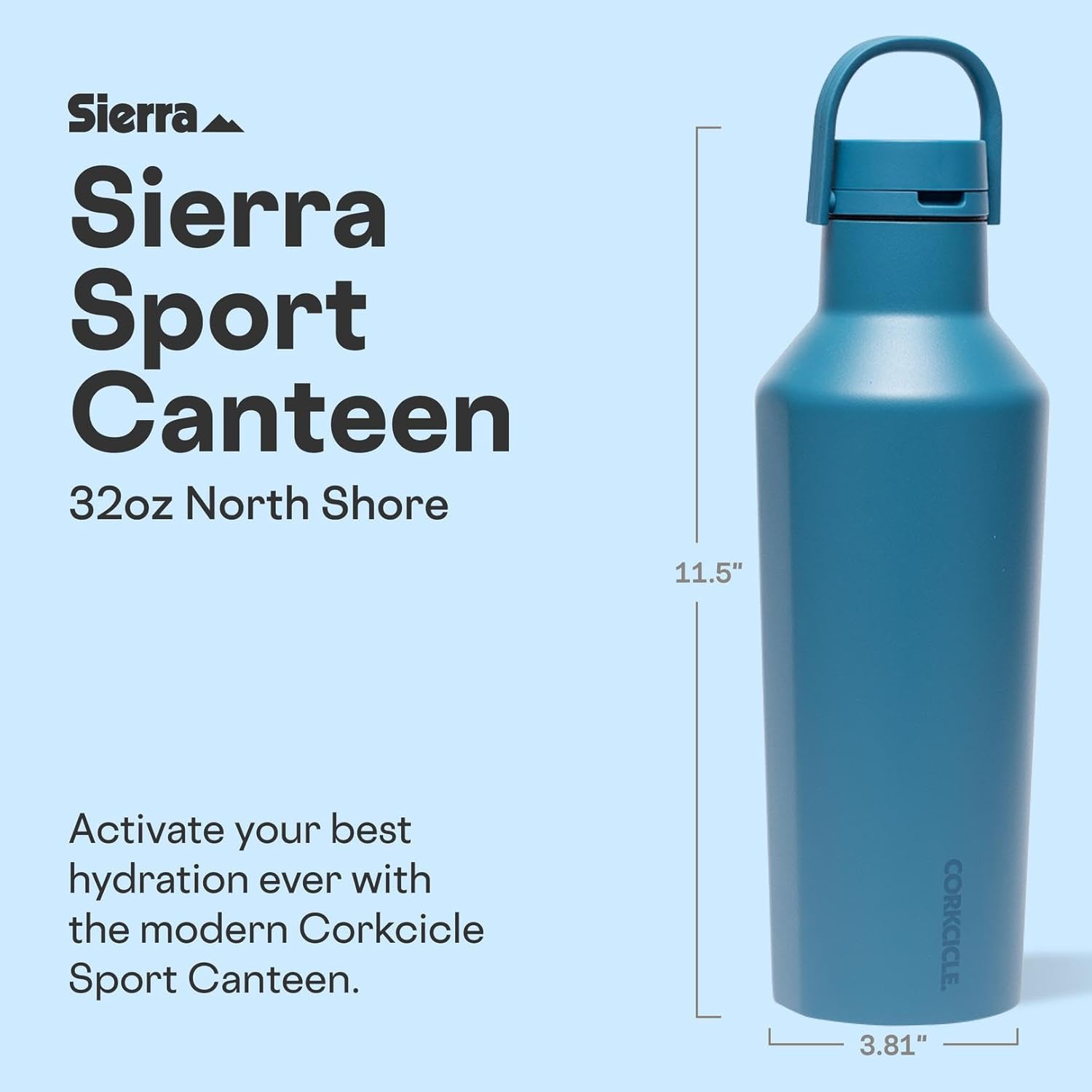 Corkcicle Classic Sport Canteen Insulated Water Bottle - Keeps Beverages Cold 25 Hours - Triple Insulated - Summer Drinkware Gift - Keeps Drinks Ice Cold - Leak-Proof Cap - 32 oz - North Shore - Image 2