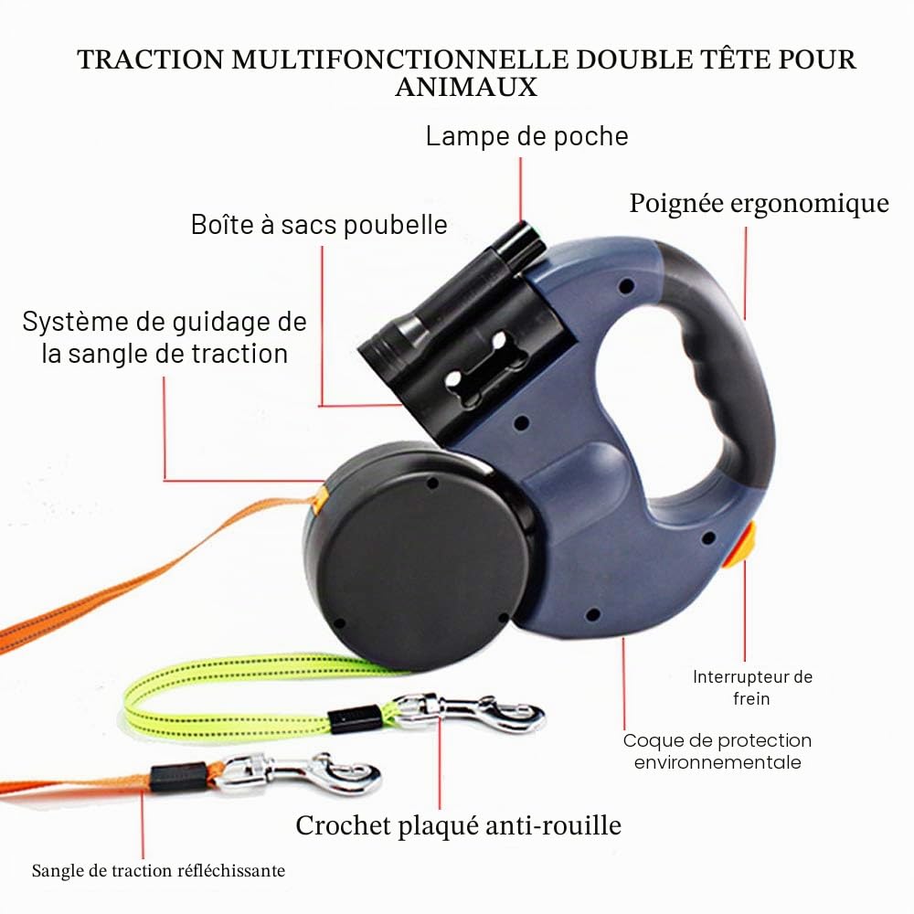 Laisse Double rétractable pour Chien, Laisse Double 3 m pour Deux Chiens Laisse Double Flexible pour Chien avec poignée antidérapante, pour Chiens de Petite et Moyenne Taille