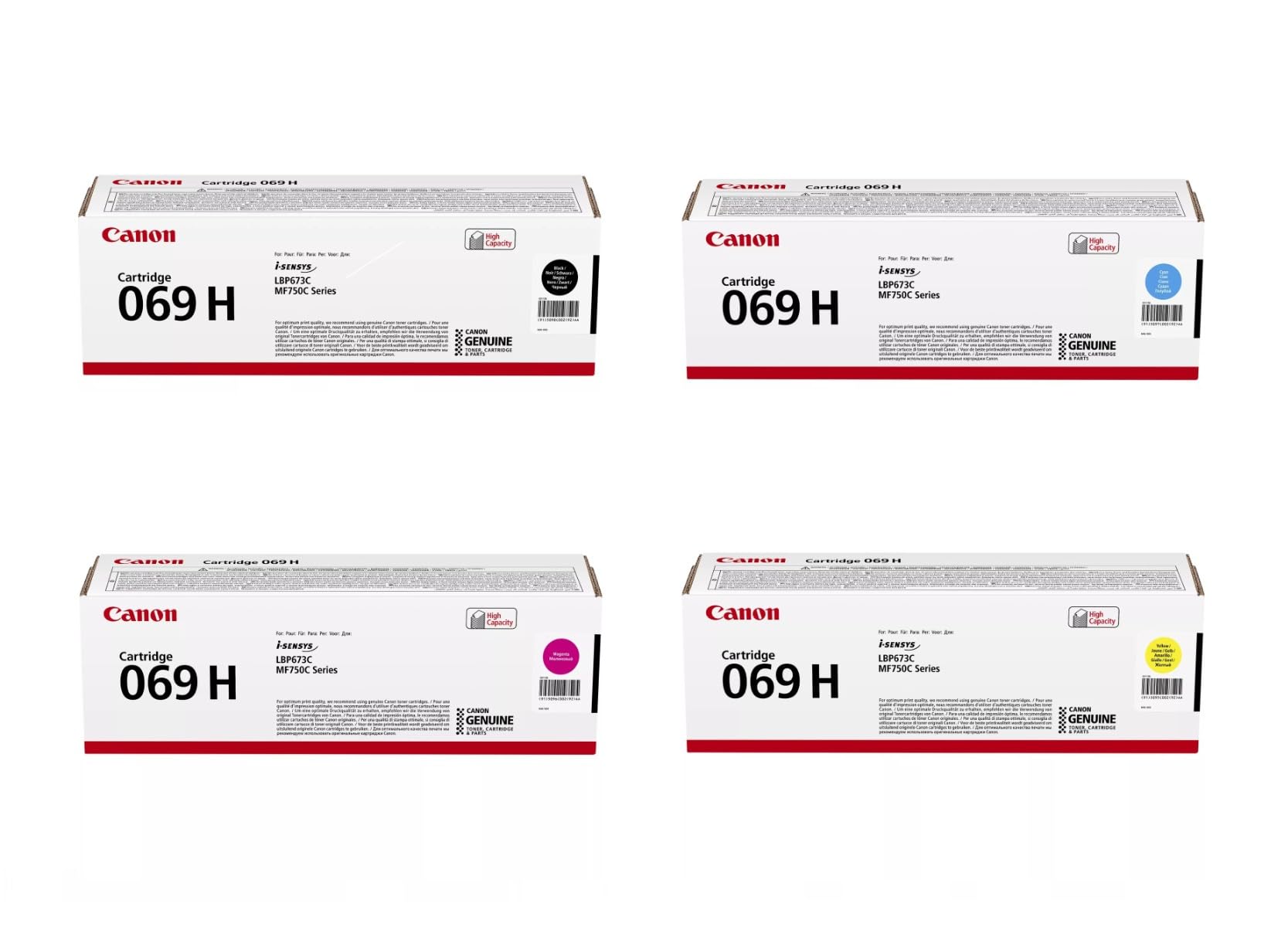 Canon Original 069 H High Capacity Toner Multipack Set Noir, Cyan, Magenta, Jaune, Compatible avec i-SENSYS MF752Cdw, MF754Cdw, LBP673Cdw