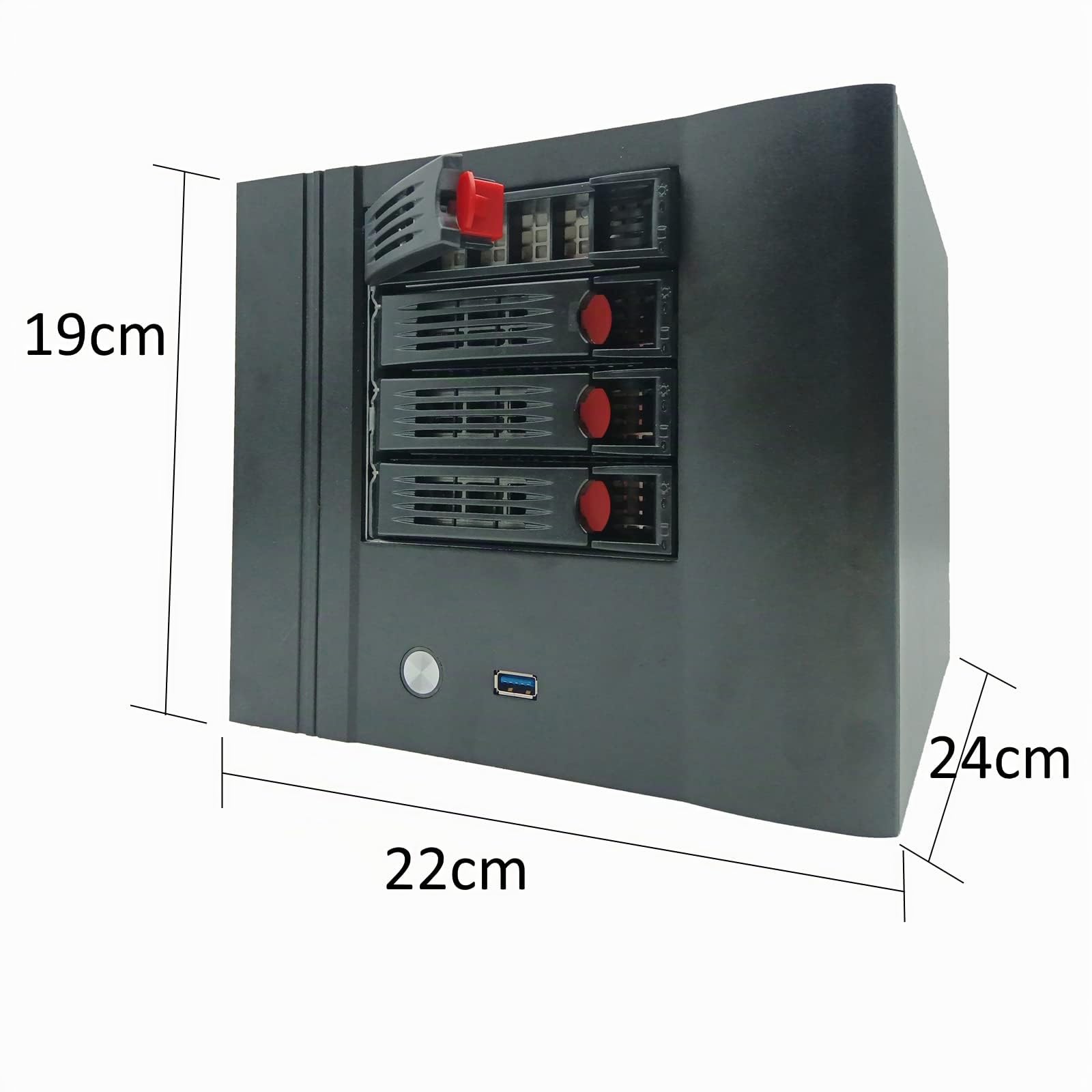 Boîtier NAS à 4 baies - 4 boîtiers de 2,5/3,5 pouces - Compatible ITX MB Flex PSU avec USB 3.0 avant - Châssis de 12 cm - Ventilateurs à chaud - Boîtiers de stockage attachés au réseau