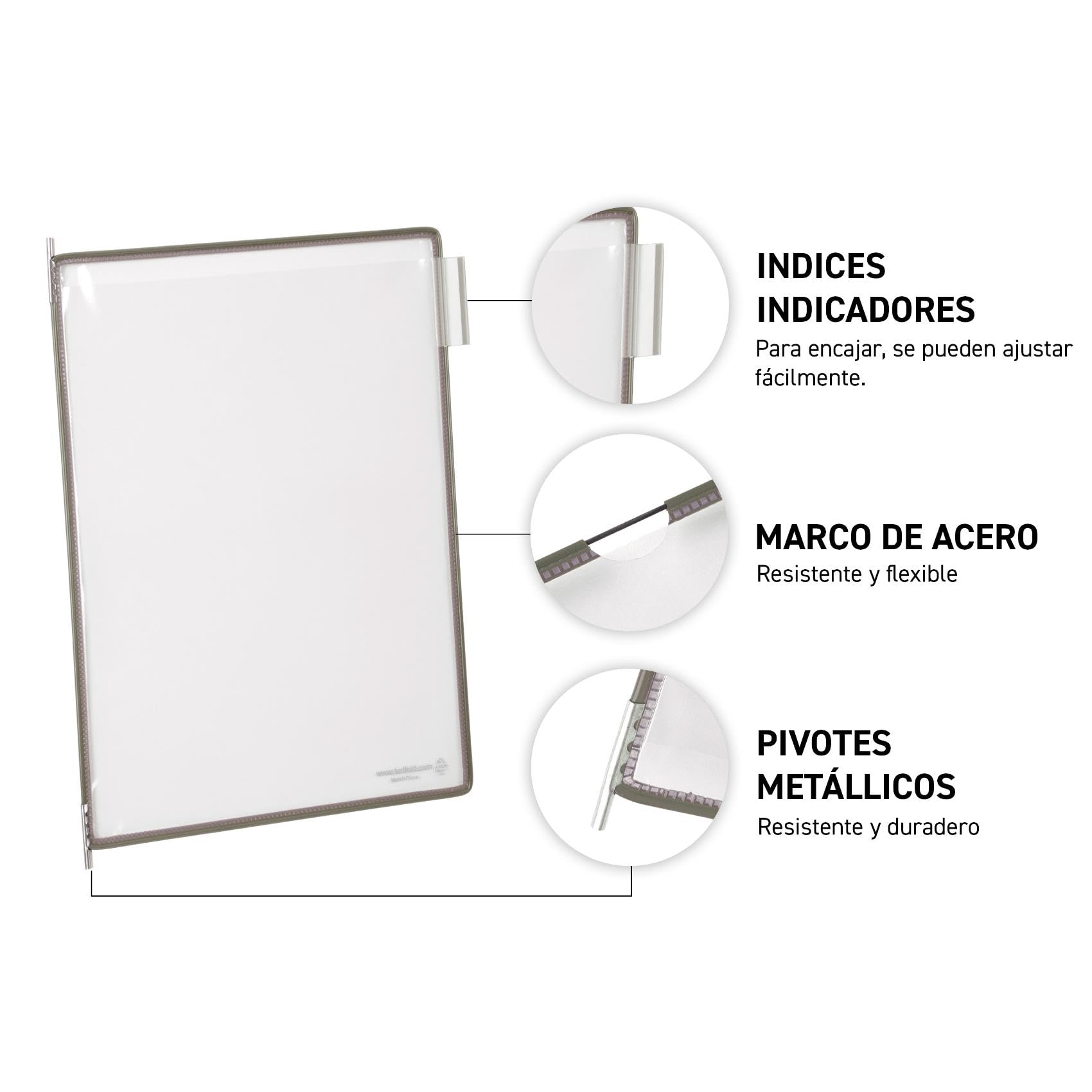 Djois, 414100 – Expositor Pared Metálico A4, Antirreflejo, 10 Fundas, Gris