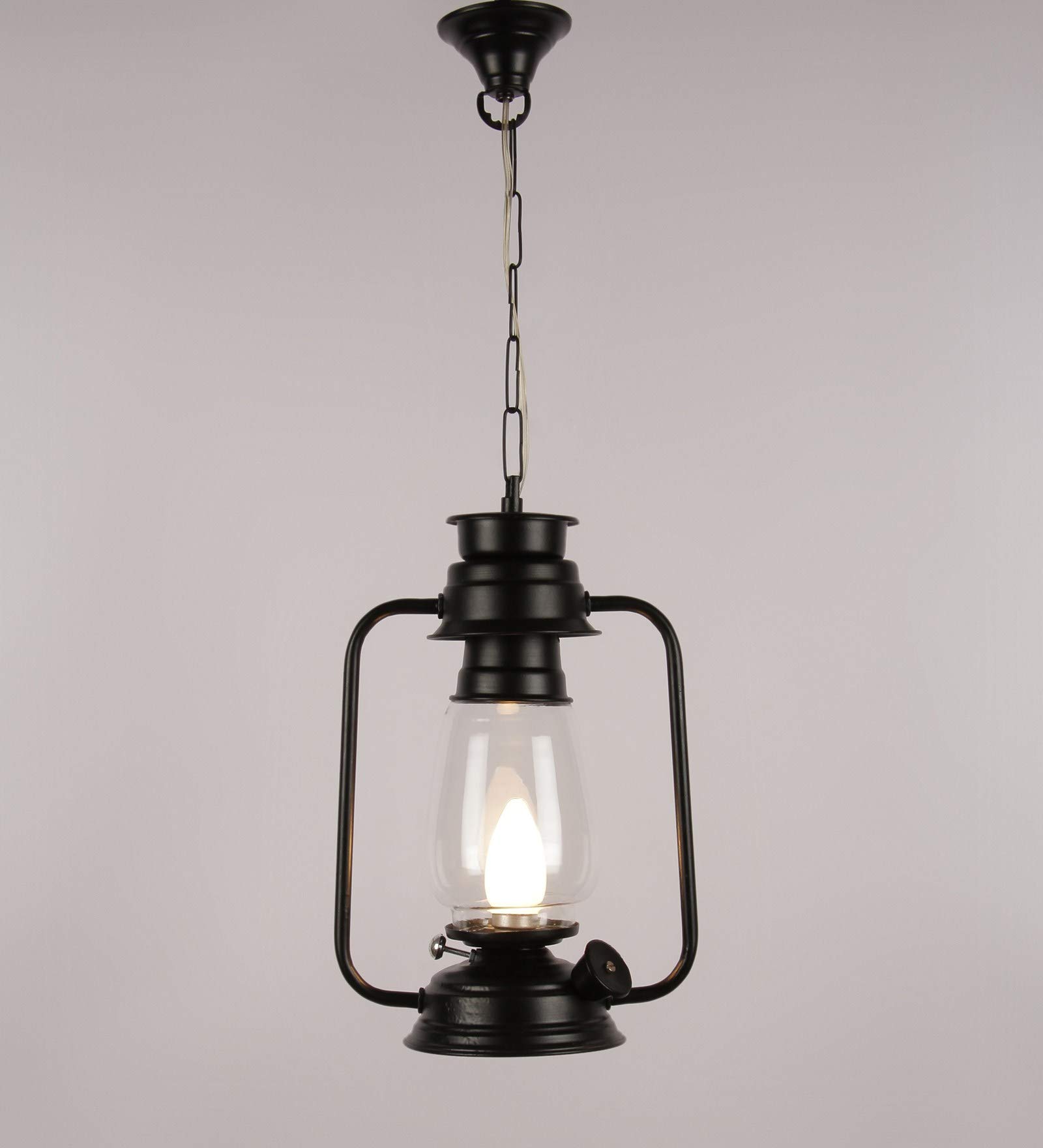 Devansh Black Clear Glass Lantern Hanging (Black) 2