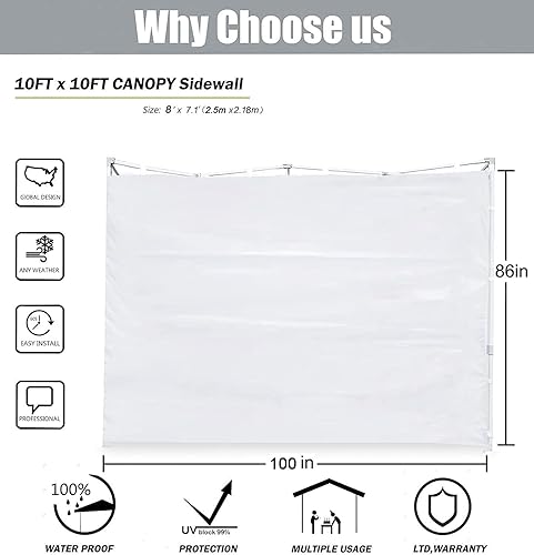 Miniatura 5 de SCOCANOPY SideWall para marco de toldo de 8 x 8 pulgadas, paquete de 3 solamente Sunwall, color blanco