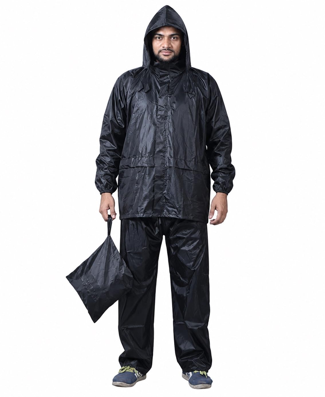 zacharias Men's Semi Nylon Raincoat with Pant r-02 (Black_Pack of 1)-picture-20