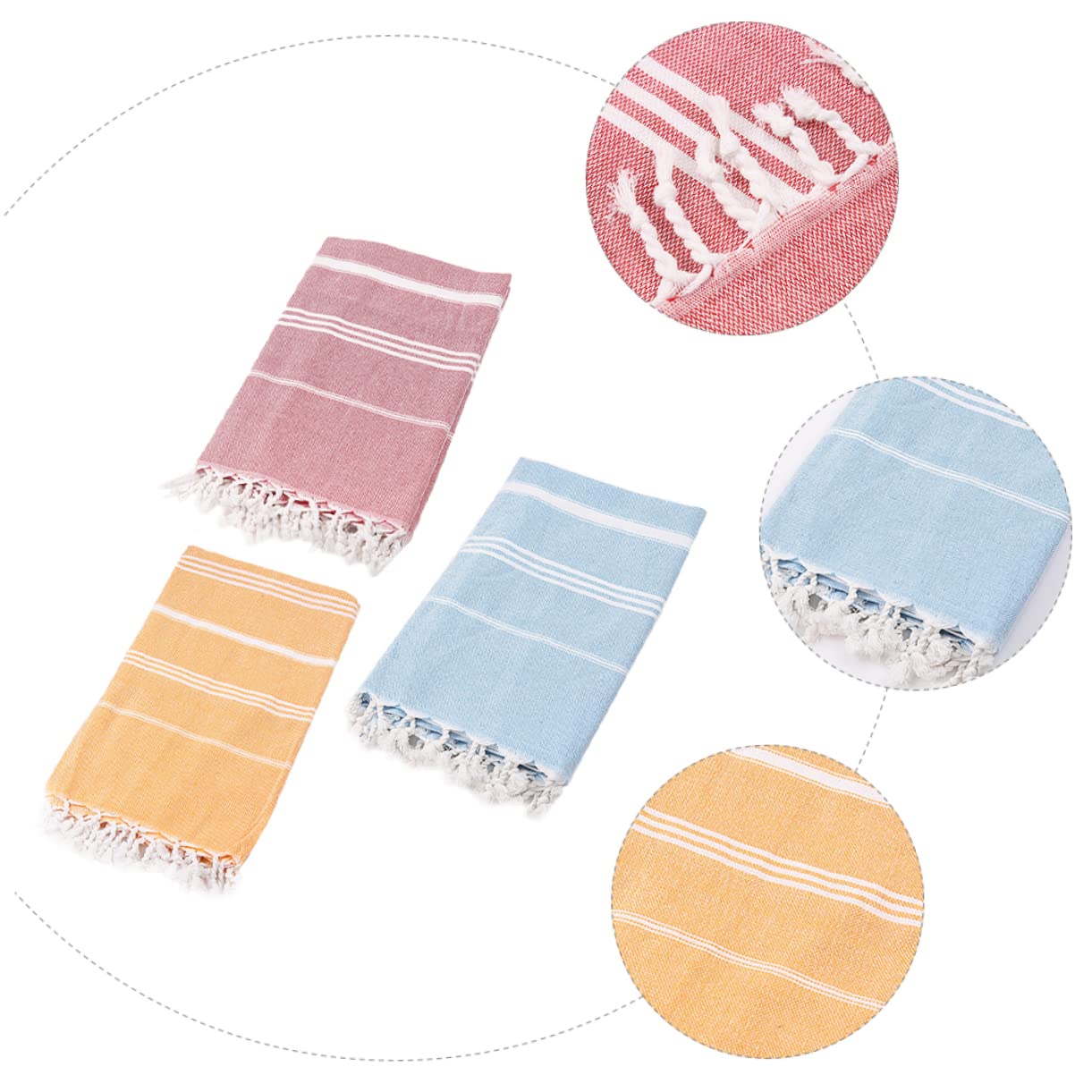 WOONEKY Toallas Turcas de Playa con Flecos Absorbentes de Algodón Poliéster Secado Rápido Colores Rojo Azul Amarillo para Baño y Picnic