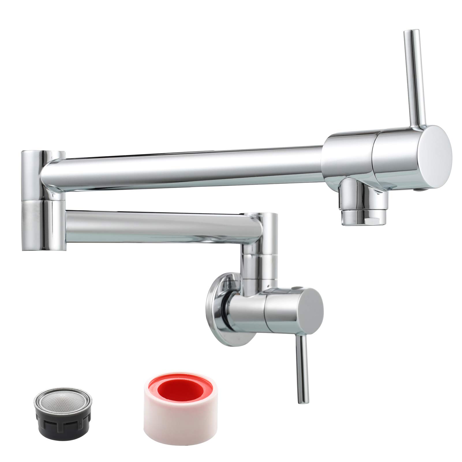 Tecmolog Wall Mount Kitchen Sink Tap Brass 360 Rotatable Folding Pot Filler Faucet for Cold Water, Chrome, CT166 — image 1