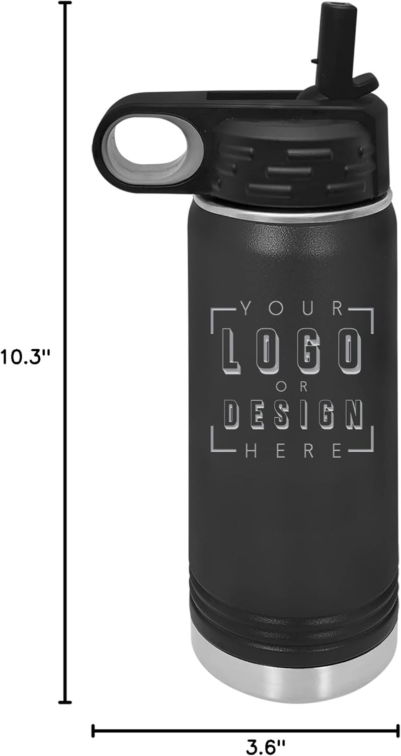 Sofia's Findings Personalized 20 oz | 30 oz | 40 oz Water Bottle with Straw | Custom Stainless Steel Sports Water Bottle - Double Wall & Vacuum Insulated