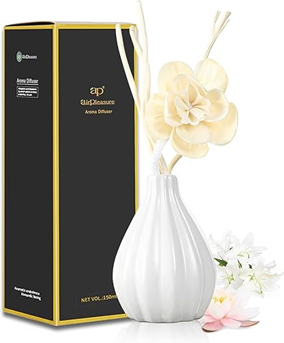 Miniatura 1 de Juego de difusor de varillas de flores secas, palitos naturales, botella de cerámica elegante, juego de aceite de aromaterapia, fragancia para el