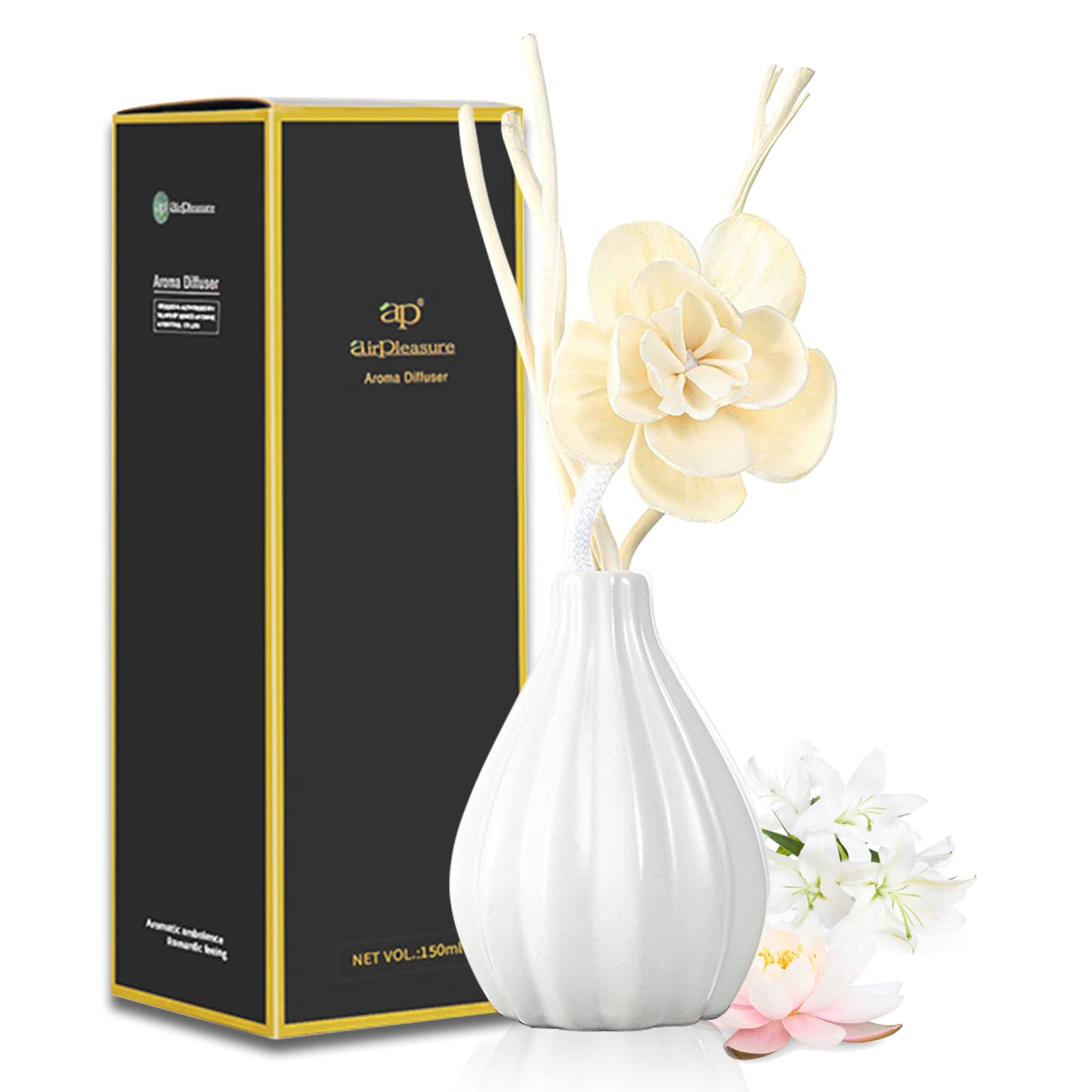 Zestaw dyfuzorów trzcinowych, naturalne patyczki, elegancka butelka ceramiczna, zestaw olejków do aromaterapii, zapach do domu i dekoracyjny dyfuzor (LilyLotus)