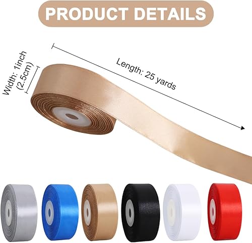 Miniatura 4 de TONIFUL Champaign - Cinta de satén dorada de 1 pulgada x 25 yardas, cintas de seda sólida para envoltura de regalos, manualidades, ramos florales,