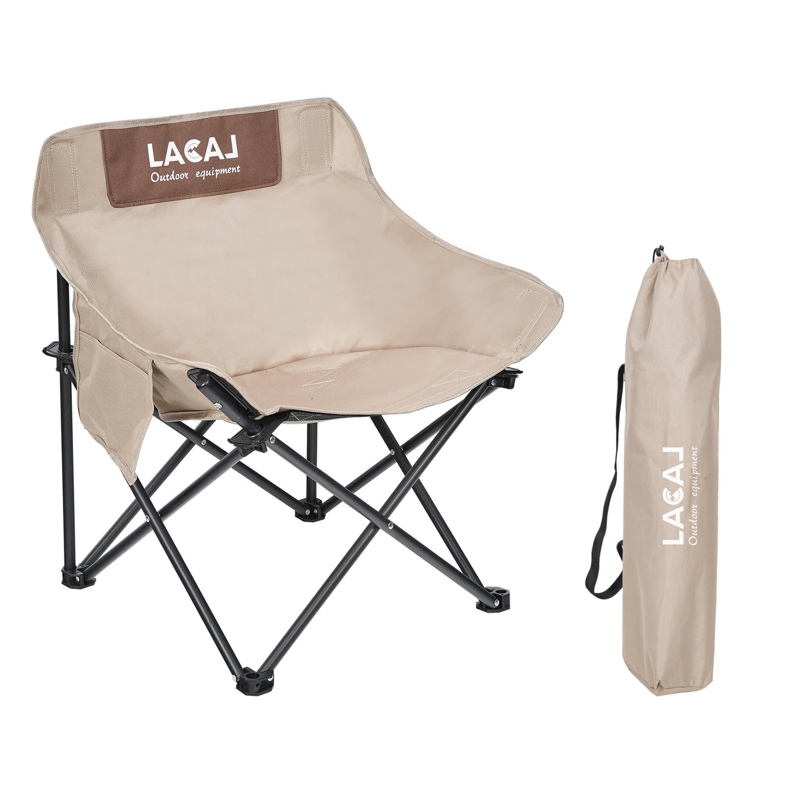 Portable Camping Chair, Outdoor Folding Chair, Oxford cloth Backpacking Chair with Aluminum Frame,264lbs Support,No Installation (Khaki,1Pack)